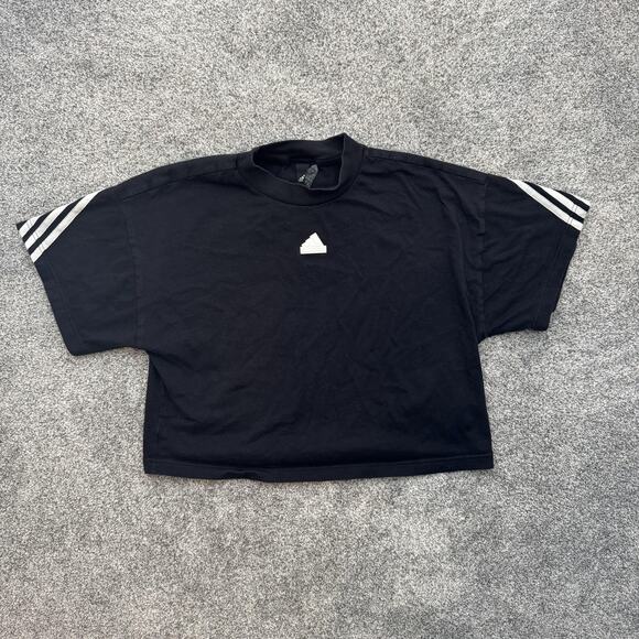 Adidas Shirt Womens Large Black Cropped Three Stripes Athletic Tee HT4605 2023 - Picture 1 of 13